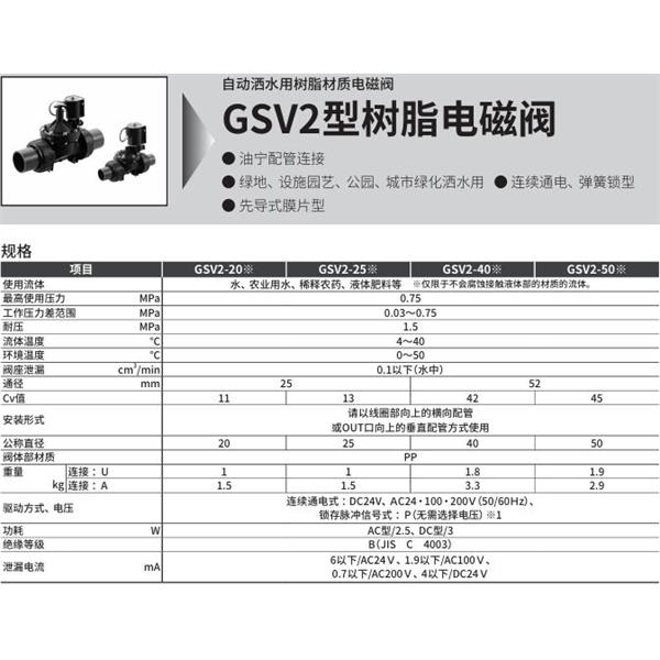 CKD喜開理自動灑水用樹脂制電磁閥GSV2-50U-P-AC200V