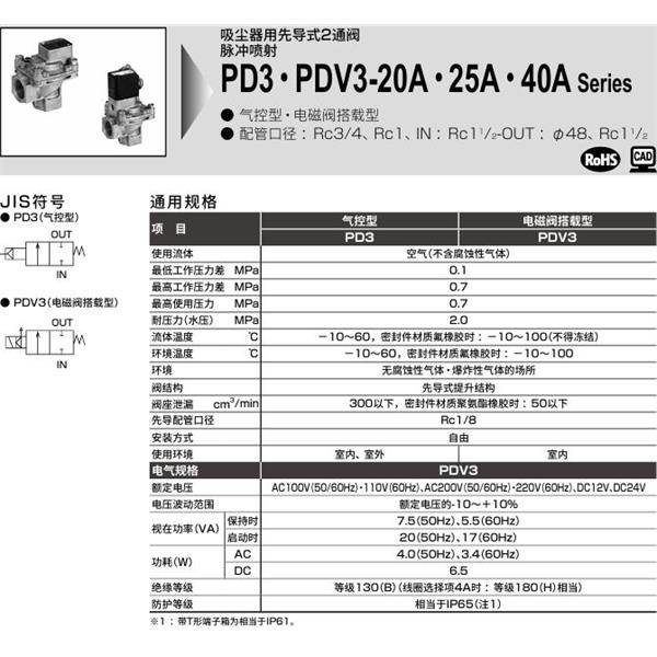 CKD喜開理脈沖噴射閥PDV3-20A-N2C-AC100V