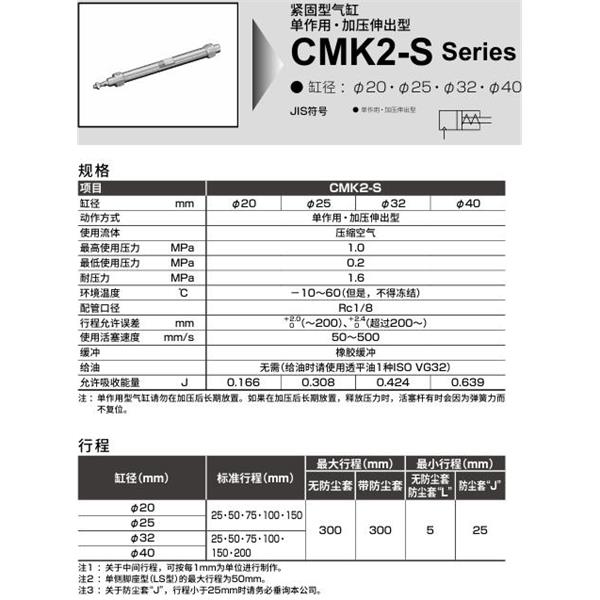 CKD喜開理緊固型氣缸CMK2S-LS-40-300-T8H-T-MB2