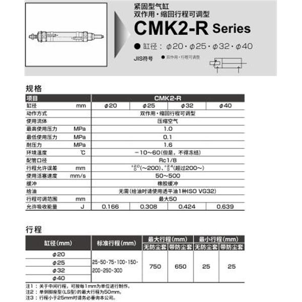 CKD喜開(kāi)理緊固型氣缸CMK2-R-00-40-400-50-F-B2
