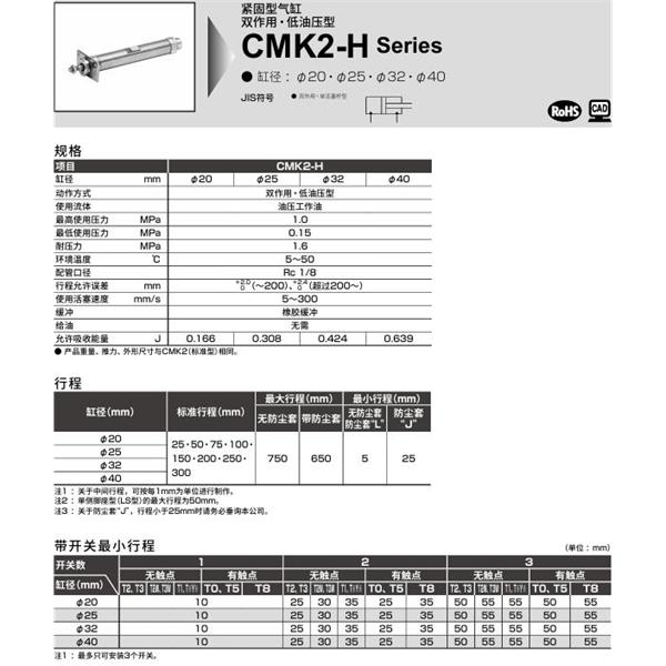 CKD喜開理緊固型氣缸CMK2-H-TA-40-100-T0H-R-JI